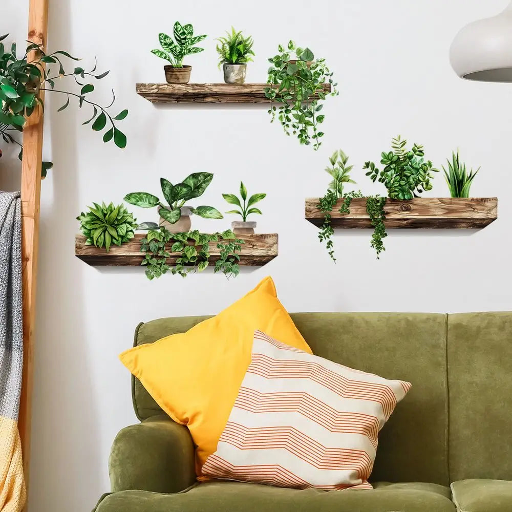 Autocollant mural GreenVista | Design de pot de fleurs | Autocollant et réutilisable | 76 x 39 cm