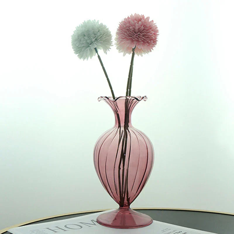VetroCharm Vase en verre | Design vintage | Texture ondulée | 9,5 × 19 cm
