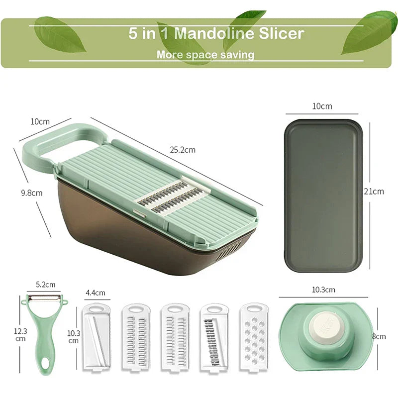 Coupe-légumes SlicePro MultiChef | Râpe de cuisine 5-en-1 avec récipient de collecte | Lames en acier inoxydable & sans BPA | Pour légumes, fromage & salades