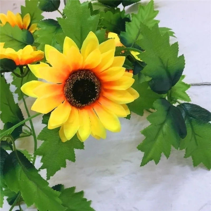 Guirlande de Tournesols Floraviva SunVine Artificielle | 2,6 m de longueur | 12 fleurs Ø 8 cm | Pour mariage, balcon & déco DIY