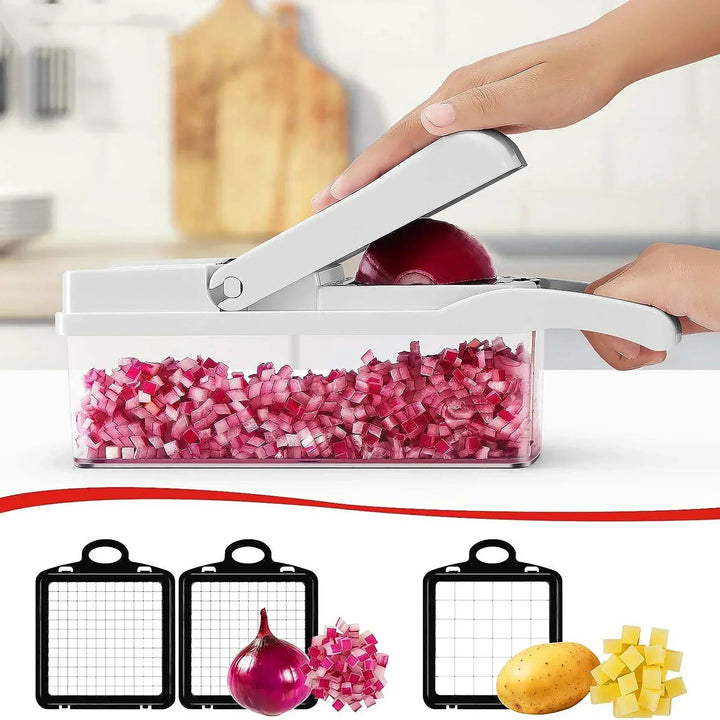Coupe-légumes 12-en-1 KüchenMeister Pro | Multicoupe avec 7 lames | Râper, couper en dés, trancher | Sans BPA et lave-vaisselle