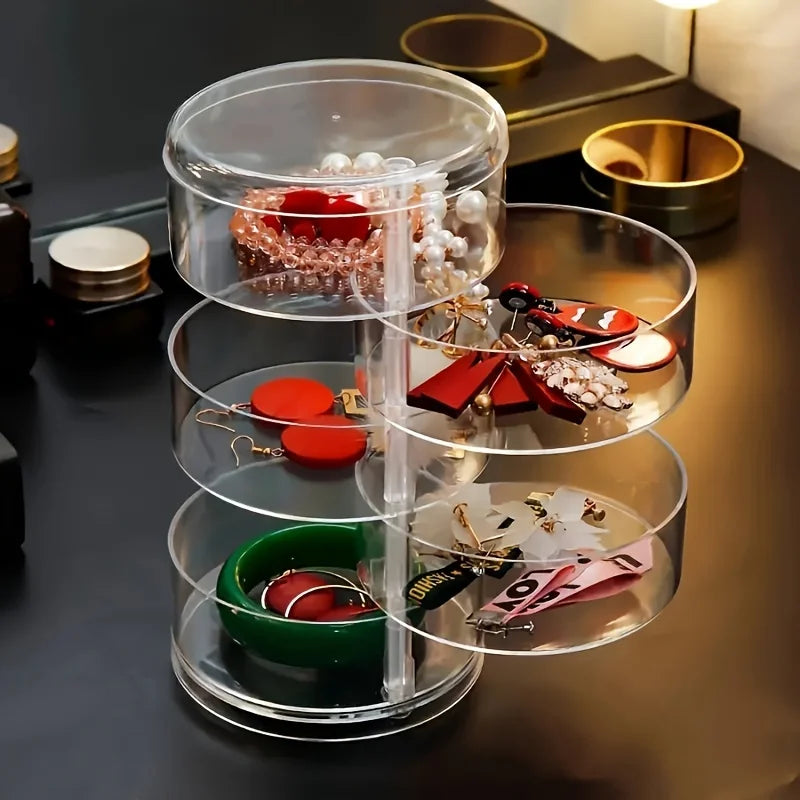 Rangement à bijoux 360° rotatif | Étanche et résistant à la poussière | Boîte à cosmétiques à 5 niveaux | GlanzDreh Transparent