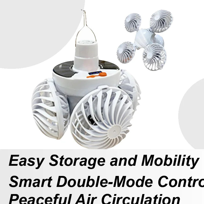 Lampe de Camping Solaire Ventolux avec Ventilateur | Pliable & Portable | 3 Vitesses de Vent & Éclairage LED | Pour Tente, Terrasse & Extérieur