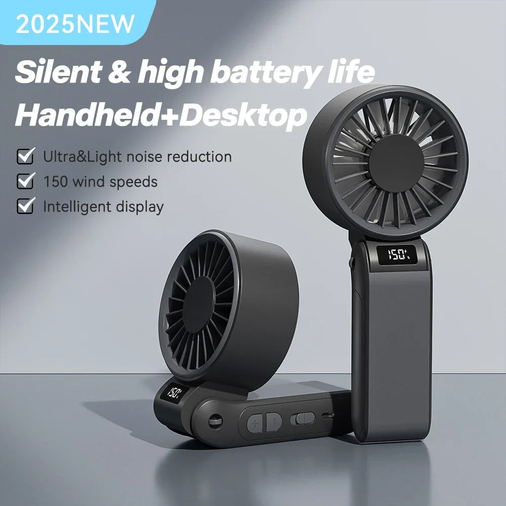 ZephyrAir Ventilateur pliable silencieux | Rechargeable par USB 3000 mAh | Mini ventilateur à main avec 3 couleurs de lumière et affichage de l'air