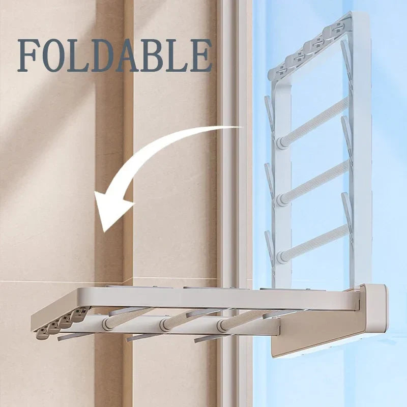 DryFold Séchoir mural pliable | Pliable et gain de place | Avec clips résistants au vent | Plastique/Acier inoxydable