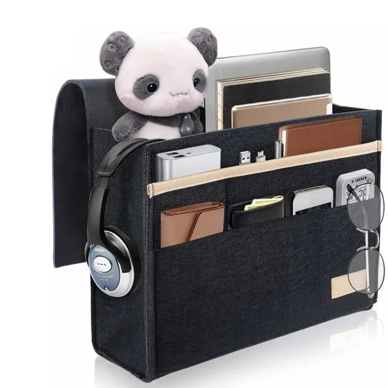 OrdiNest Organisateur de Lit en Feutre à Accrocher | Rangement Pratique au Lit ou au Canapé | Pochette Suspendue pour Tablette, Télécommande & Accessoires
