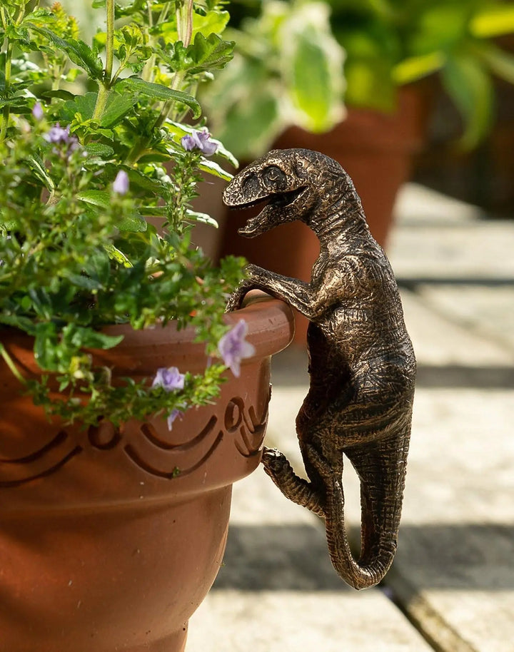 Figurine de pot de fleurs Dinora | Figurine de pot de fleurs dinosaure | Résine | Peint à la main et résistant aux intempéries | Décoration pour le jardin et la maison