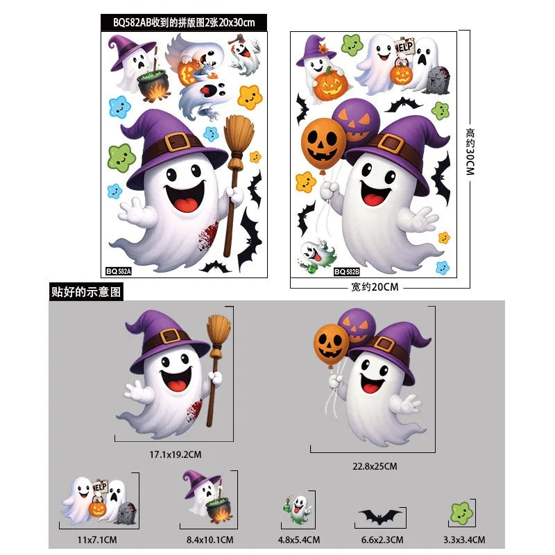 Autocollants de fenêtre SpookyPumpkins | Autocollants de décoration d'Halloween | Citrouille, chat & fantôme | Réutilisables & adhésifs statiques