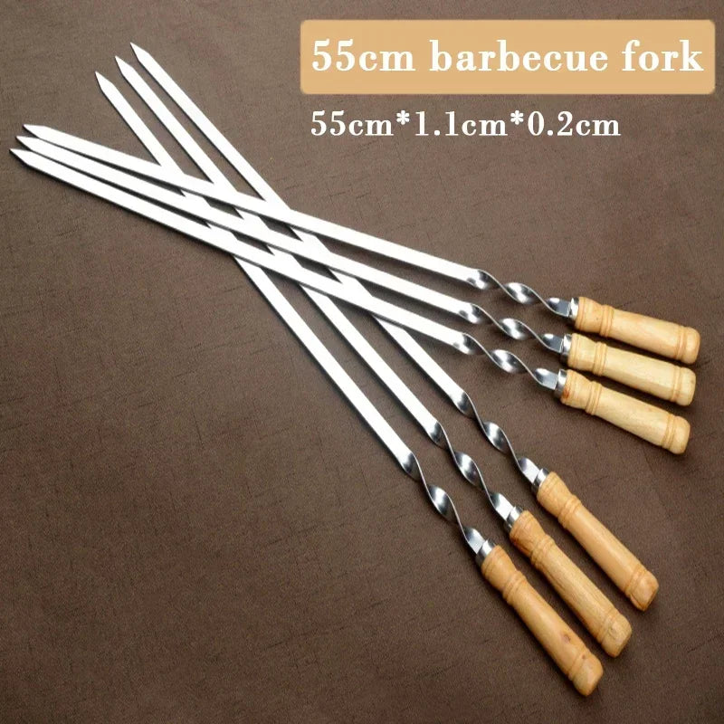GrillSpear Brochettes de Grill 55 cm | Set de 6 | Acier inoxydable avec poignée en bois de hêtre | Extra Long & Résistant à la chaleur