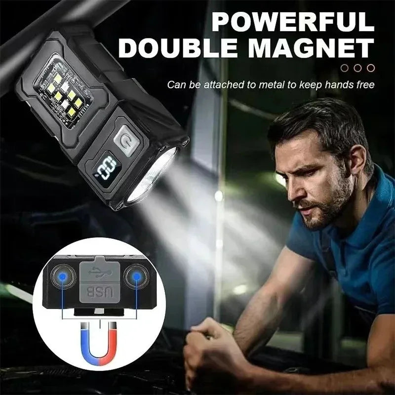 Luminoxar Lampe de Travail Mini-LED Tactique | Rechargeable USB-C | 7 Modes de Lumière & Base Magnétique | 8,1 × 4,5 × 2,6 cm | Étanche IPX4