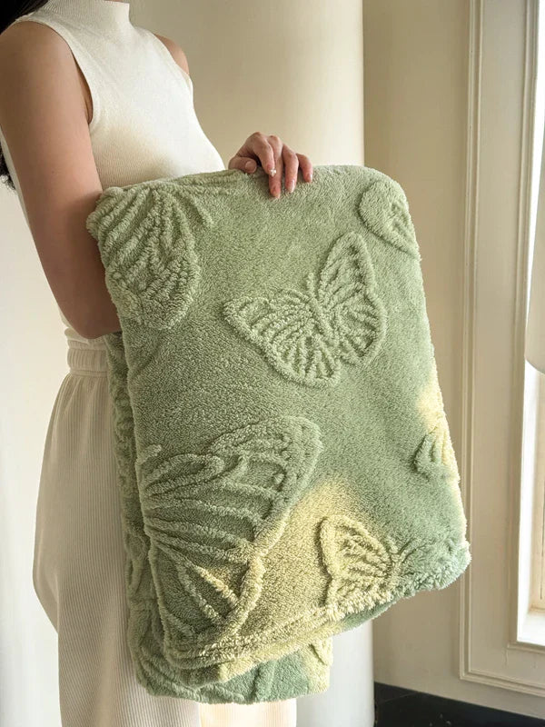 Couverture en Flanelle Fleurière | Design de Papillons 3D | Douce & Chaleureuse | Pour Lit, Canapé & Camping