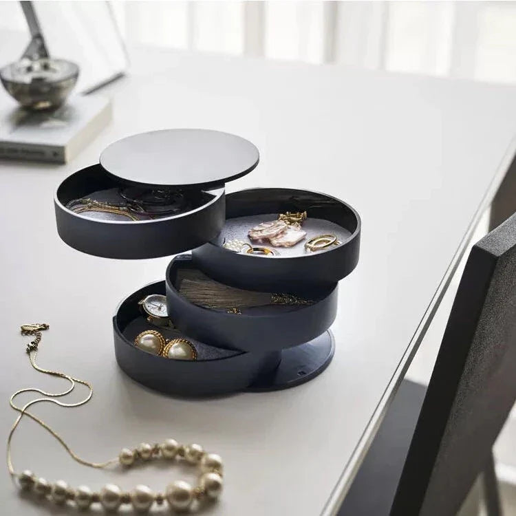 Boîte à bijoux Velvira rotative | 5 étagères avec couvercle | Étanche à la poussière & Compacte | Pour bijoux, accessoires capillaires & maquillage