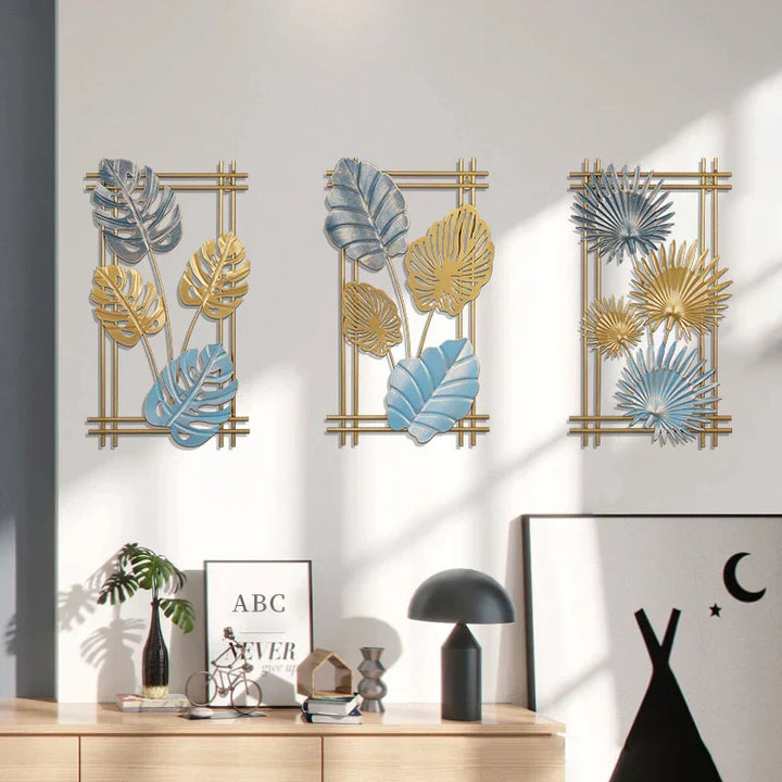 Décoration murale en métal en forme de feuille | Design moderne | Fait main | 25 × 45 cm