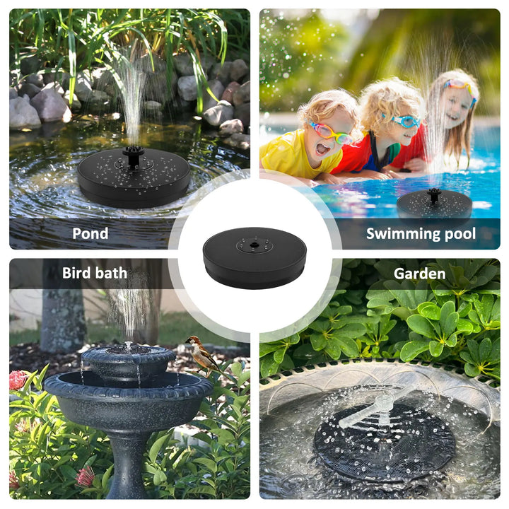 AquaLume Fontaine Solaire | Fontaine solaire 3W avec jeu de lumières LED | Jusqu'à 60 cm de hauteur de jet | 7 buses interchangeables