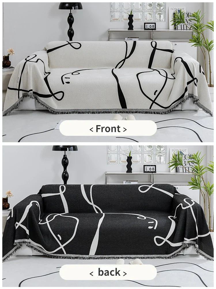 Velvyn | Housse de canapé en chenille | Housse complète de canapé et couverture en noir | Anti-poussière, doux et polyvalent | Lavable et facile d'entretien