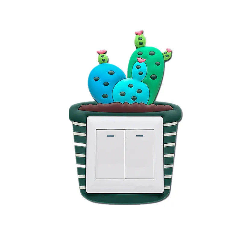 Lumosil Autocollant 3D Lumineux Interrupteur Cactus | Protection Murale en Silicone pour Interrupteurs & Prises | 8,6 × 8,6 cm