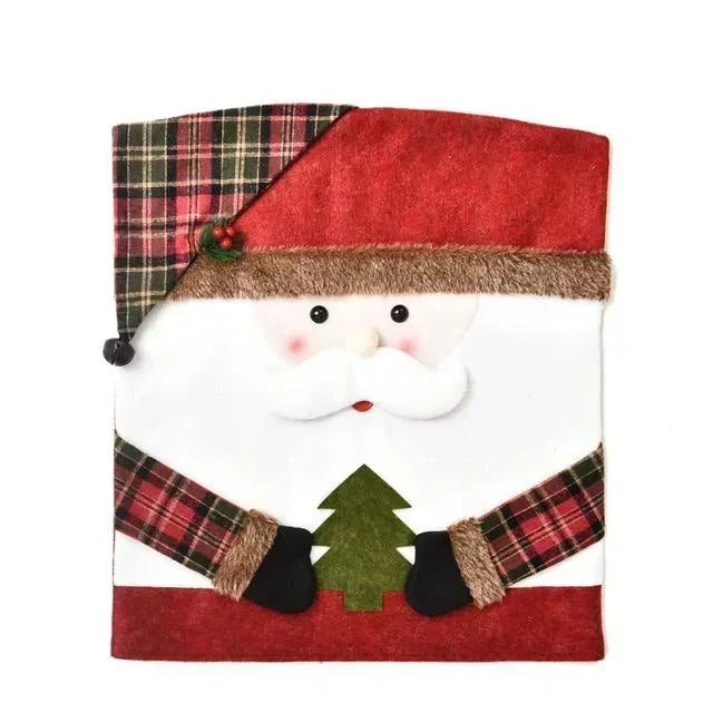 Housse de chaise de Noël MerrySeat | Design Père Noël, Bonhomme de neige & Renne | Housse de chaise en tissu | Décoration réutilisable pour Noël