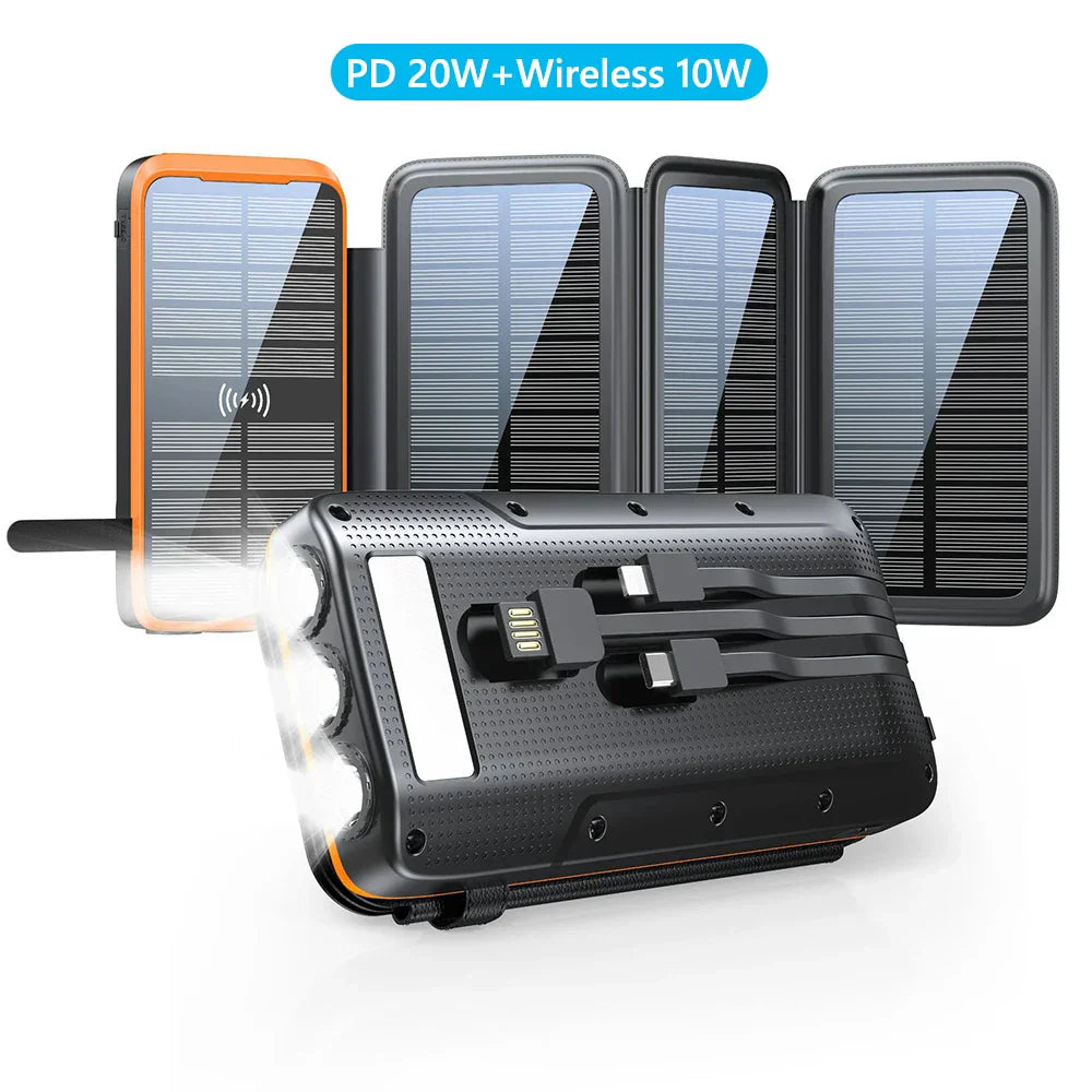 Batterie Solaire VoltCore X Pro 43800mAh | Charge Rapide 20W | Charge Sans Fil 10W | Câbles Intégrés & Lampe LED | Extérieur & Voyage