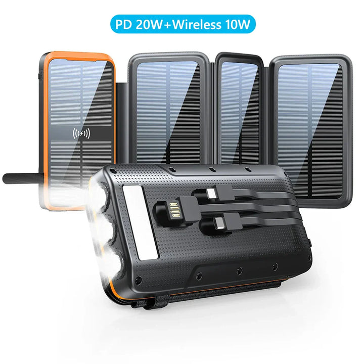 Batterie Solaire VoltCore X Pro 43800mAh | Charge Rapide 20W | Charge Sans Fil 10W | Câbles Intégrés & Lampe LED | Extérieur & Voyage