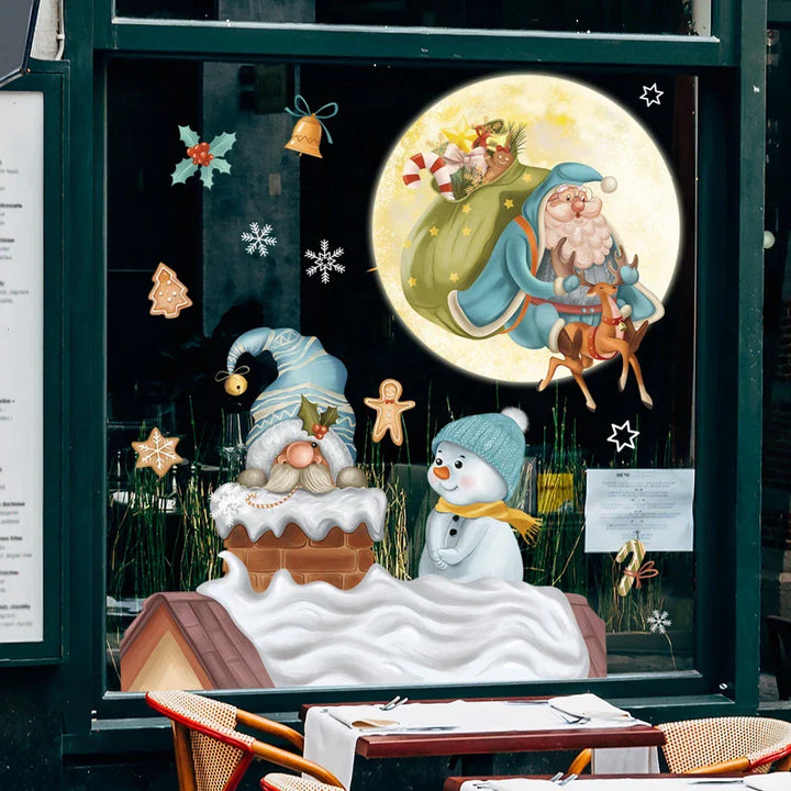 Glimoria | Autocollants de fenêtre de Noël 2025 | Père Noël & Sapin de Noël | Autocollants de fenêtre amovibles pour verre & murs | Décoration festive pour Noël & Nouvel An