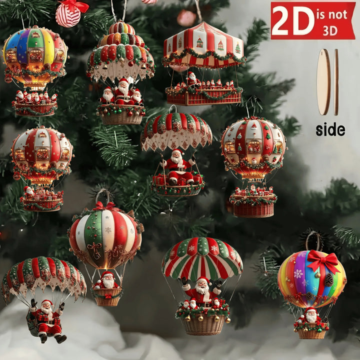 NordicJoy Décorations de Noël en Bois Montgolfière & Père Noël | Ensemble de 10 Ornements en Bois | Décorations de Sapin de Noël & Idée Cadeau