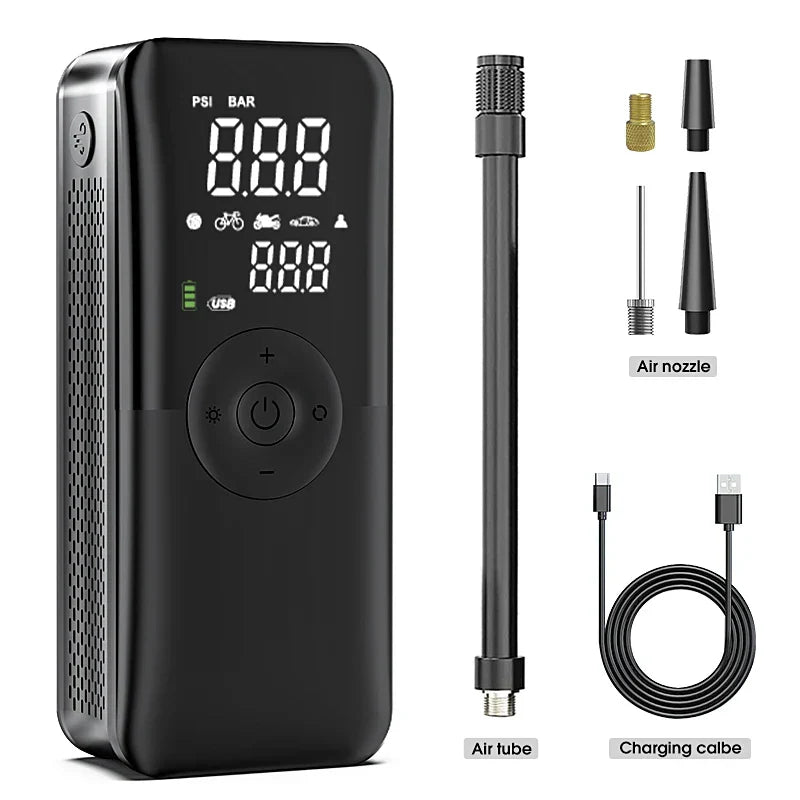 Compresseur d'air AIRTORO | Rechargeable et sans fil | Pour voiture, vélo et ballons | Avec fonction de batterie externe