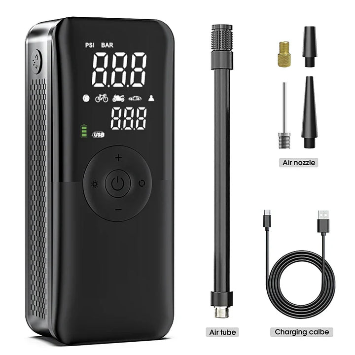 Compresseur d'air AIRTORO | Rechargeable et sans fil | Pour voiture, vélo et ballons | Avec fonction de batterie externe