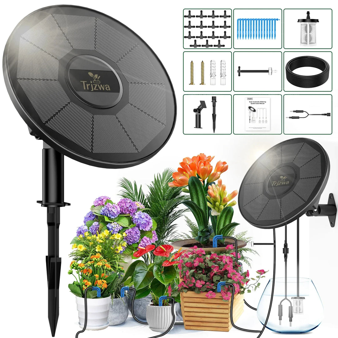 Système d'irrigation solaire AquaSolaris Automatique | Irrigation goutte à goutte avec minuterie et batterie | Pour balcon, jardin et pots de fleurs | Jusqu'à 15 plantes