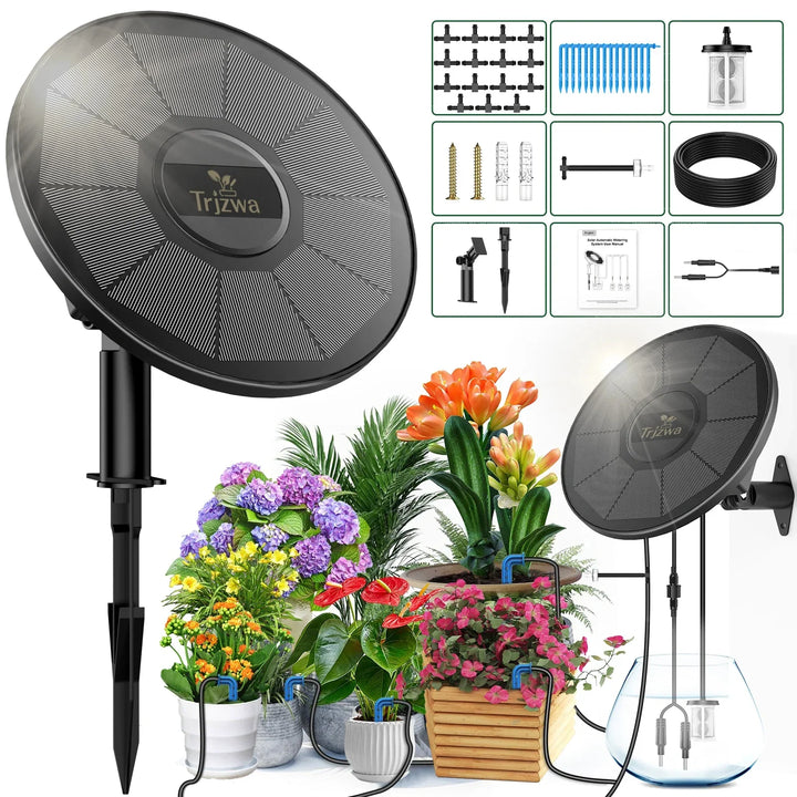 Système d'irrigation solaire AquaSolaris Automatique | Irrigation goutte à goutte avec minuterie et batterie | Pour balcon, jardin et pots de fleurs | Jusqu'à 15 plantes