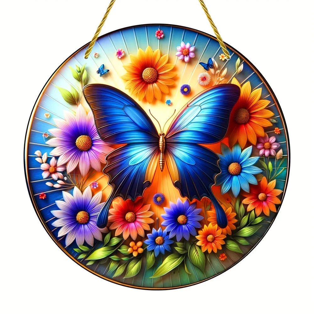 Attrape-Soleil Papillon AureliaLight | Panneau Rond en Acrylique | 15×15 cm / 20×20 cm | Décoration de Fenêtre & Mur