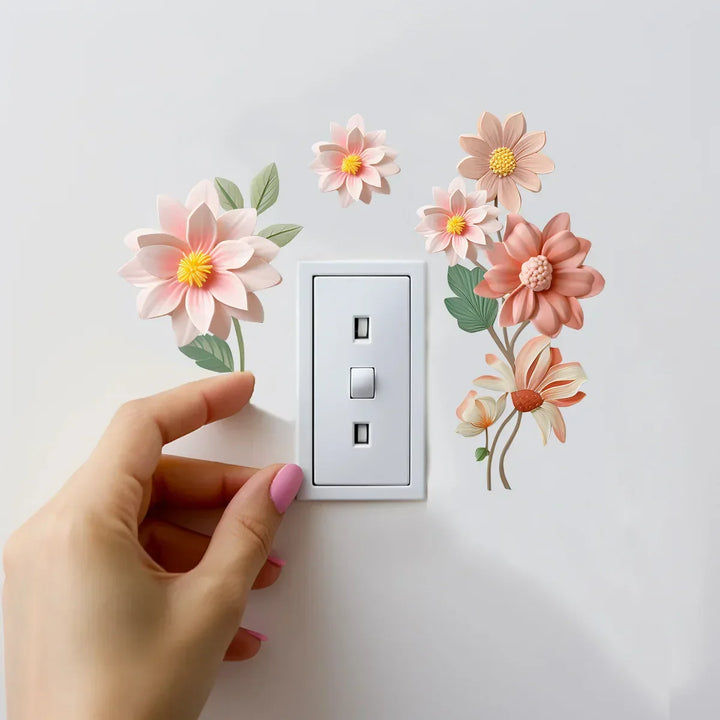 Autocollant mural Decoflora SwitchBloom | Autocollant floral en PVC pour interrupteurs | Amovible, étanche & autocollant | Pour le salon, la salle de bain & la chambre