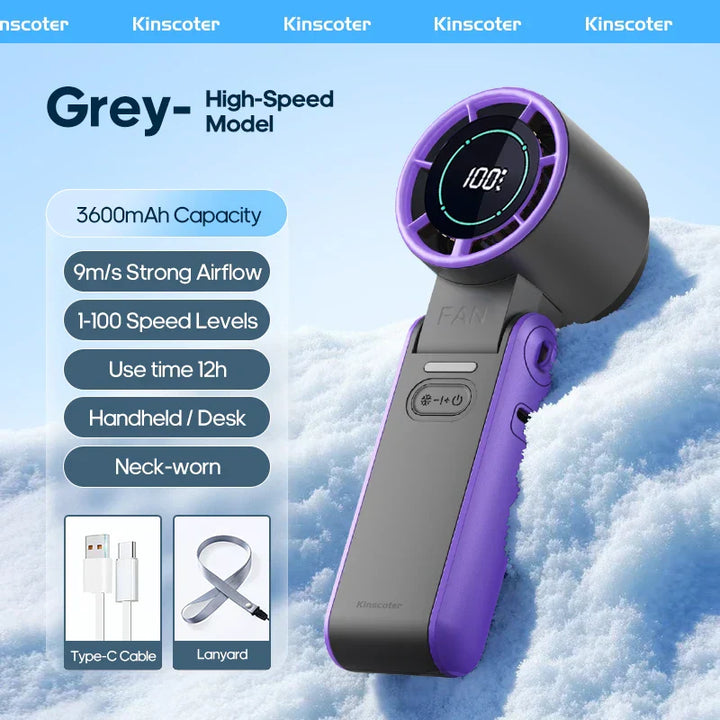 CoolityGo Ventilateur à main avec technologie Ice-Cool | 100 niveaux de vitesse | Batterie de 3600mAh | Pliable et ultraléger
