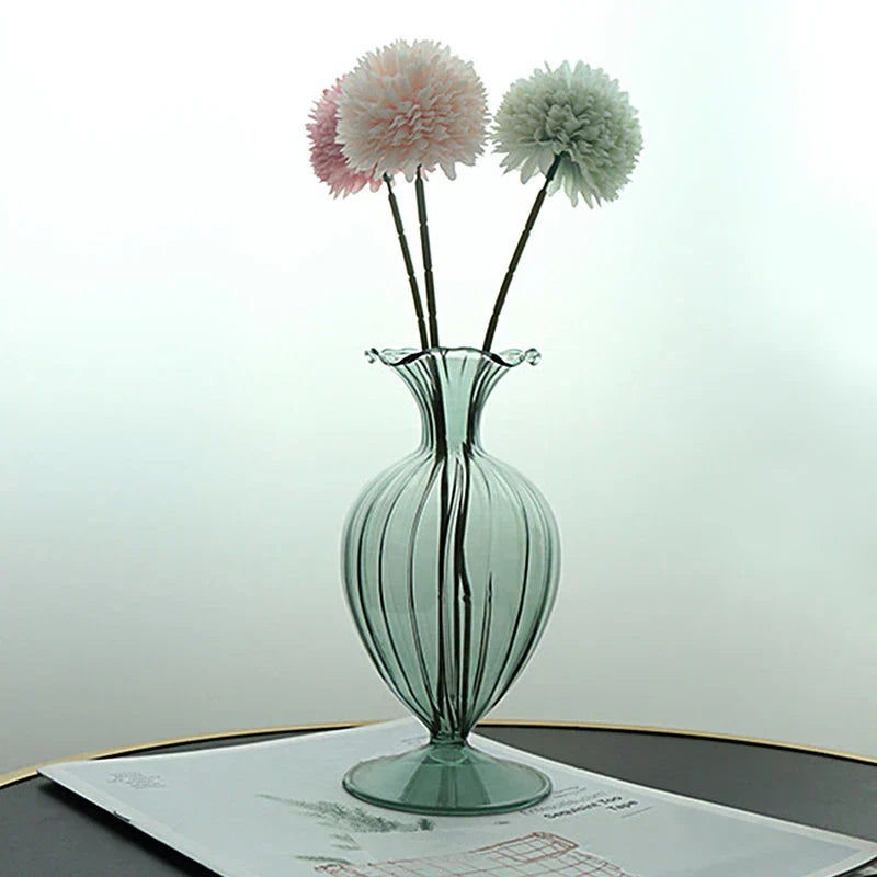 VetroCharm Vase en verre | Design vintage | Texture ondulée | 9,5 × 19 cm