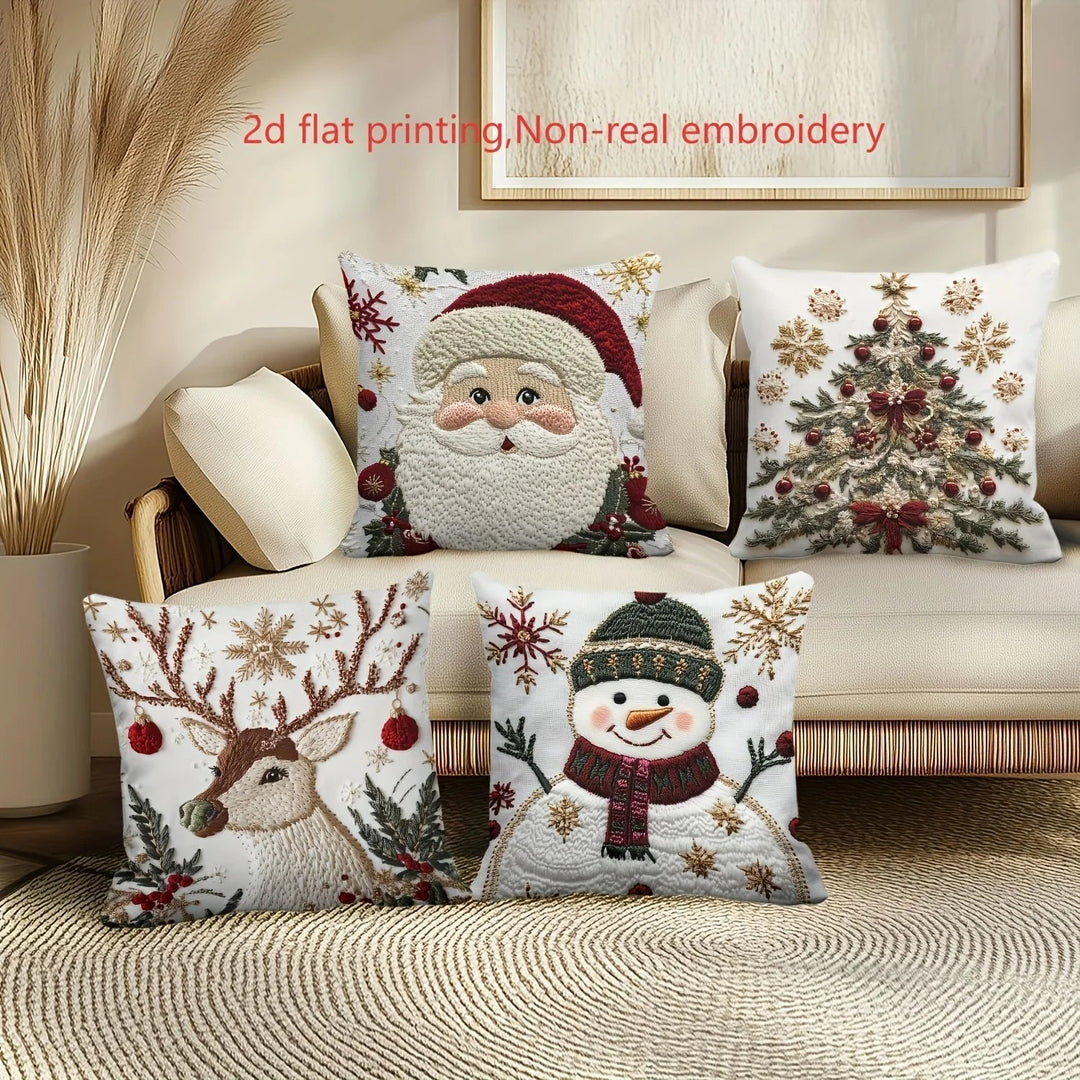 Housses de coussin de Noël NordGlanz | Santa, Bonhomme de neige, Renne & Sapin | Polyester de haute qualité | Lavable en machine