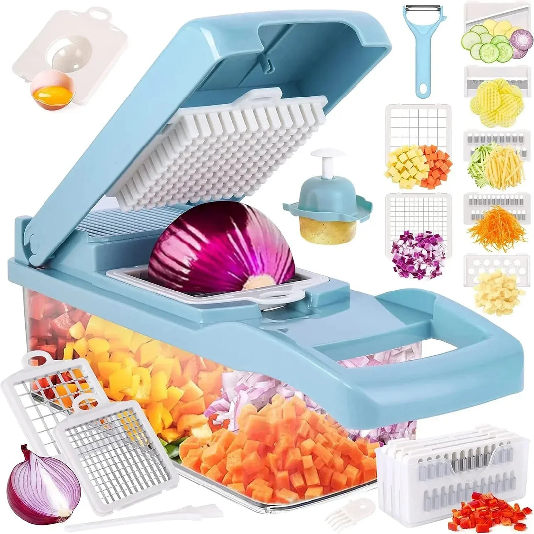 Coupe-légumes 12-en-1 KüchenMeister Pro | Multicoupe avec 7 lames | Râper, couper en dés, trancher | Sans BPA et lave-vaisselle