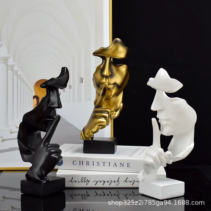 SilentMind Sculpture | Le Silence est d'Or Figurine | Art Abstrait | Résine 28 cm