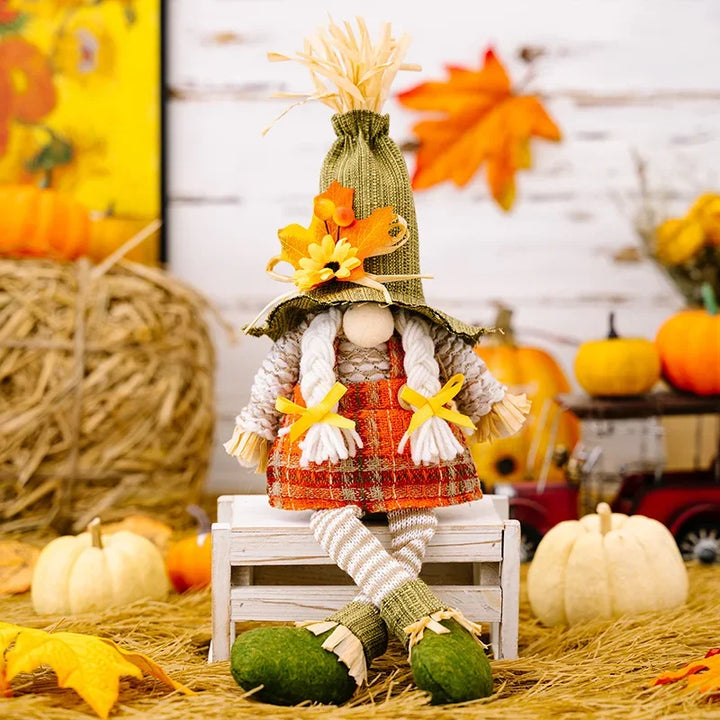 Gnome d'Halloween avec Citrouille | Avec Citrouille, Tournesol & Feuille d'Érable | Figurine décorative pour Action de Grâce & Automne