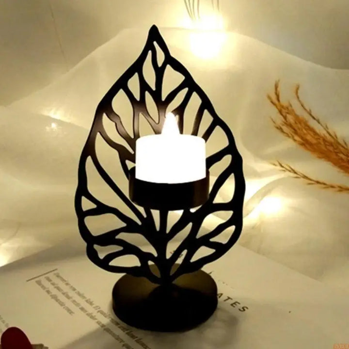 Bougeoir Leaféa | Design Feuille | Métal Noir/Or | 9,5×15 cm