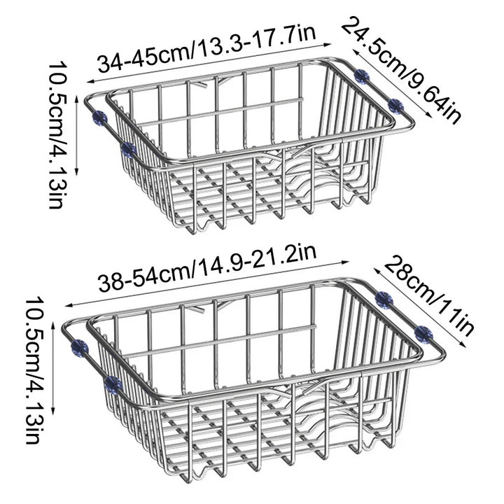 Égouttoir Flexinox | Extensible et Antidérapant | Panier en Acier Inoxydable pour Évier et Plan de Travail