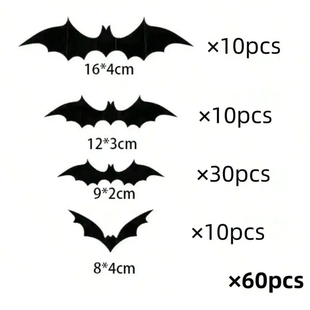 Décoration Murale BatStorm | 60 pièces de Chauves-souris 3D | Imperméable & Réutilisable | Décor Halloween