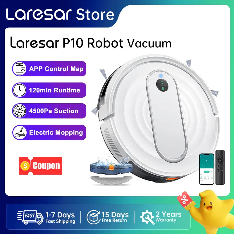 Cleanovo P10 Robot Aspirateur avec Fonction Laveuse | 4500Pa Puissance d'Aspiration | Contrôle par Application & Navigation Gyroscopique | Pour Tapis & Sols Durs