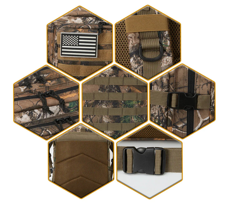 TACTICO45 45 L Sac à Dos d'Outdoor | Système Molle | Capacité de 3 Jours | Robuste & Multifonctionnel – Noir/Kaki/Olive