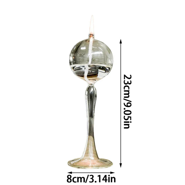 VetroLuce Lampe à huile | Forme sphérique avec pied haut | Verre borosilicate transparent | 21–25,5 cm