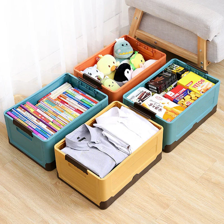 FlexiStore Boîte Pliable | Organisateur empilable avec couvercle | 32×23×21,5 cm | Rangement en plastique pour la maison et en déplacement