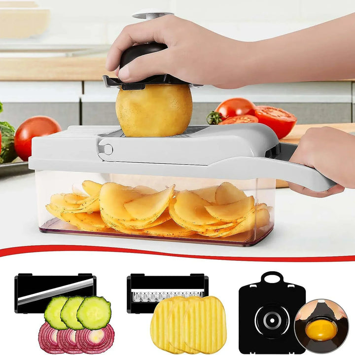 Coupe-légumes 12-en-1 KüchenMeister Pro | Multicoupe avec 7 lames | Râper, couper en dés, trancher | Sans BPA et lave-vaisselle