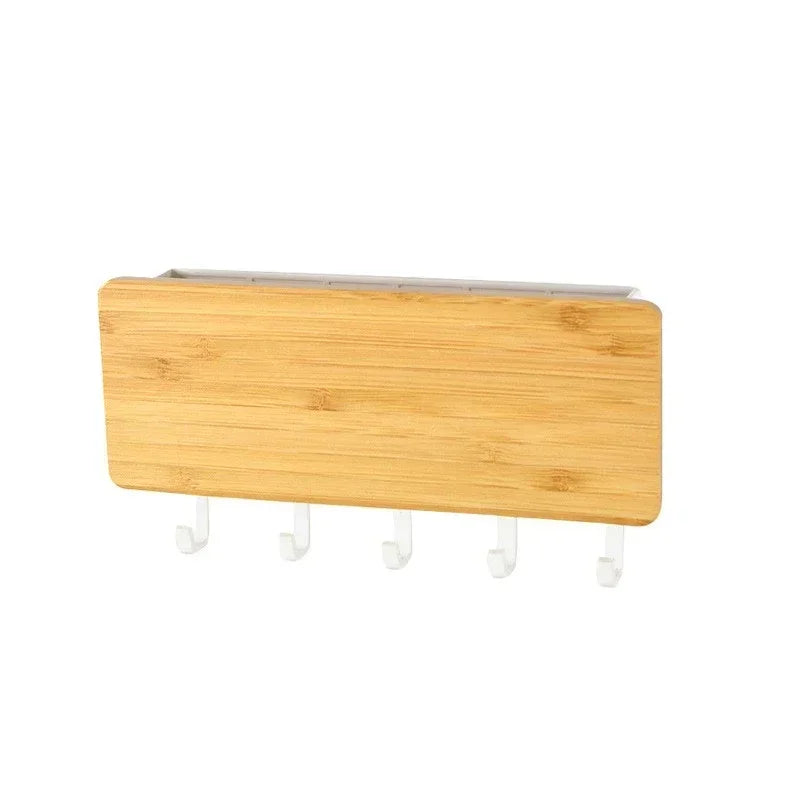KeyNest Organisateur mural | Tableau de clés en bambou avec crochets | Vestiaire mural rectangulaire pour clés, vestes et accessoires