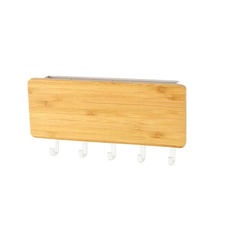 KeyNest Organisateur mural | Tableau de clés en bambou avec crochets | Vestiaire mural rectangulaire pour clés, vestes et accessoires