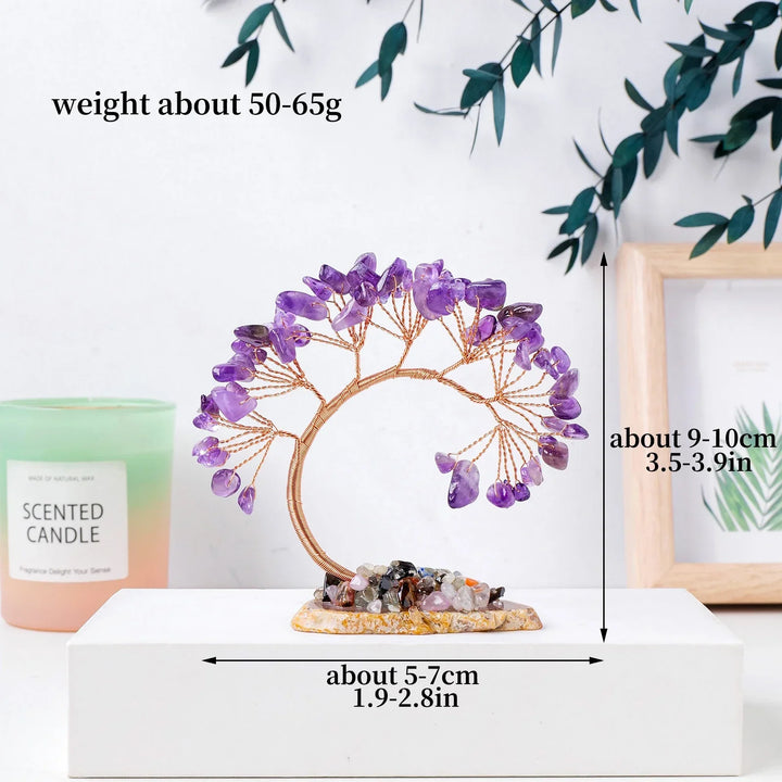 Amethysta | Arbre de bonheur en cristal naturel avec base en tranches d'agate – Arbre Feng Shui fait à la main pour la prospérité et l'harmonie