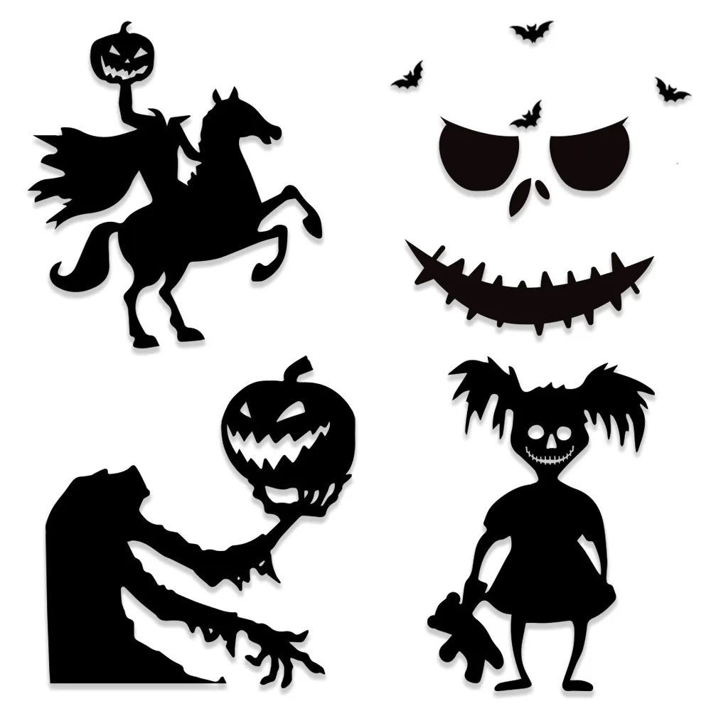 Halloween-Deko SpookyStick | Autocollants en feutre pour portes, fenêtres et murs | Citrouille, fantôme, chapeau de sorcière & main de squelette
