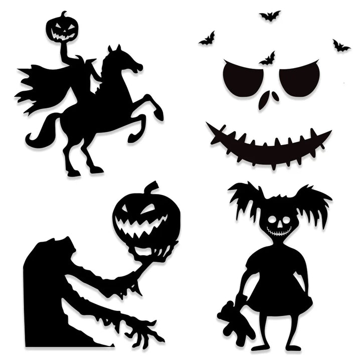 Halloween-Deko SpookyStick | Autocollants en feutre pour portes, fenêtres et murs | Citrouille, fantôme, chapeau de sorcière & main de squelette